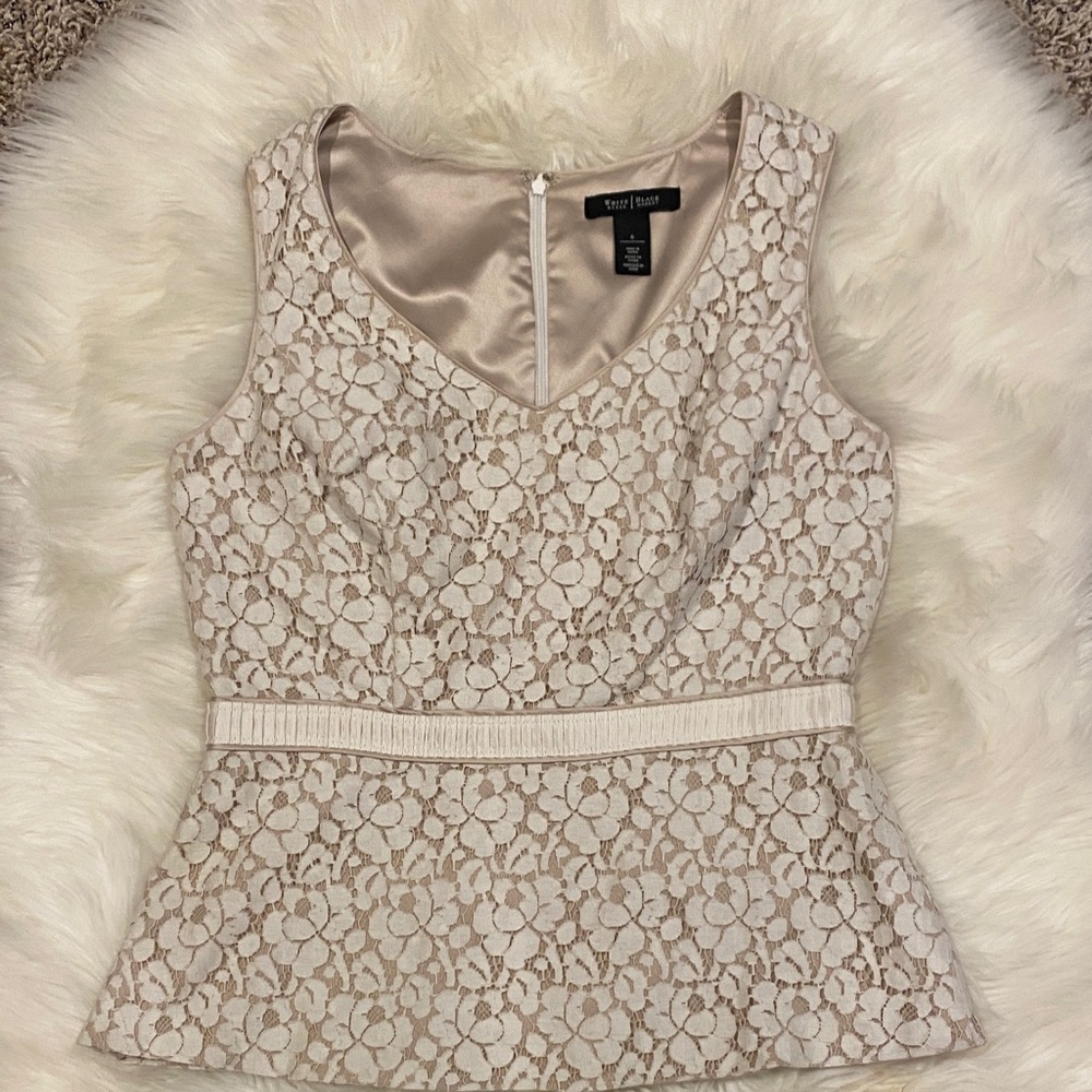 White House Black Market Cream Lace Peplum Tank Top